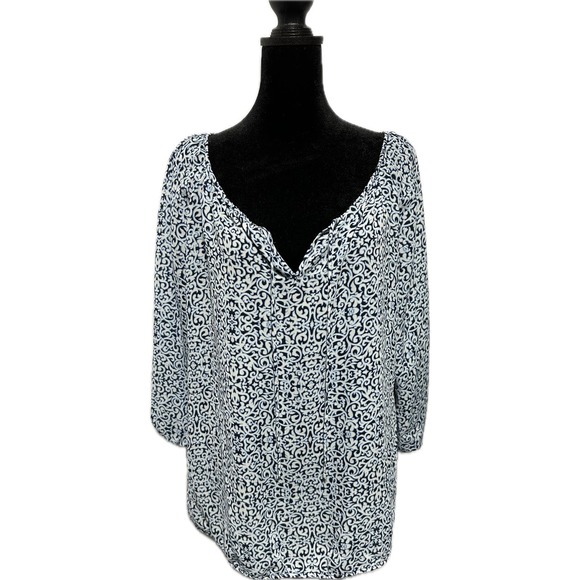 Laundry by Shelli Segal Blue Blouse 3/4 Sleeve All-over‎ Print Size L - Picture 1 of 7